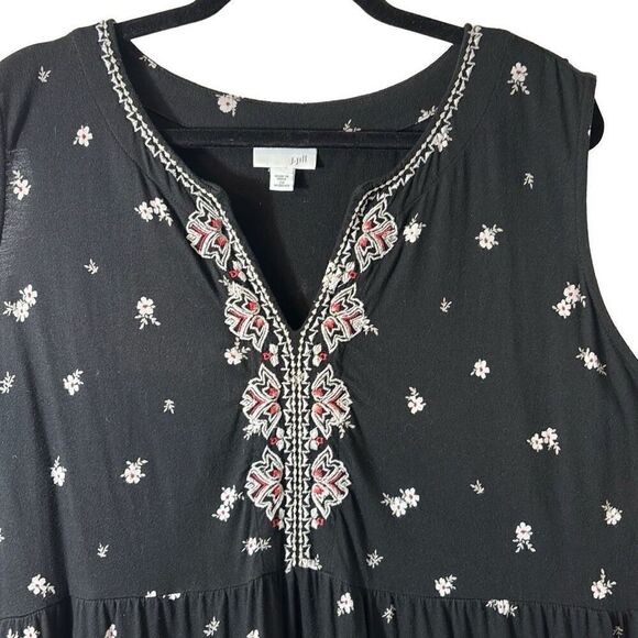 J. Jill black scattered daisy print with embroidery sleeveless maxi dress 2X - Picture 2 of 12